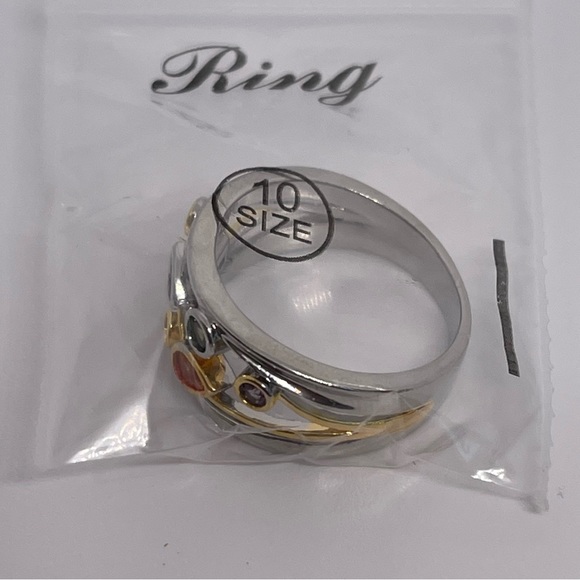 Elegant Multi-color Stone Silver and Gold Ring - Picture 13 of 13